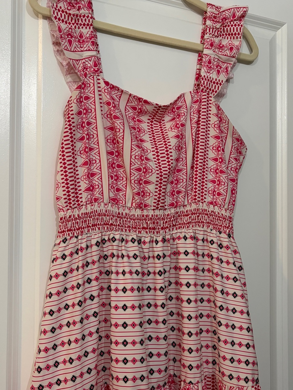 Pink Patterned Ruffle Strap Maxi Dress - Picture 3 of 4